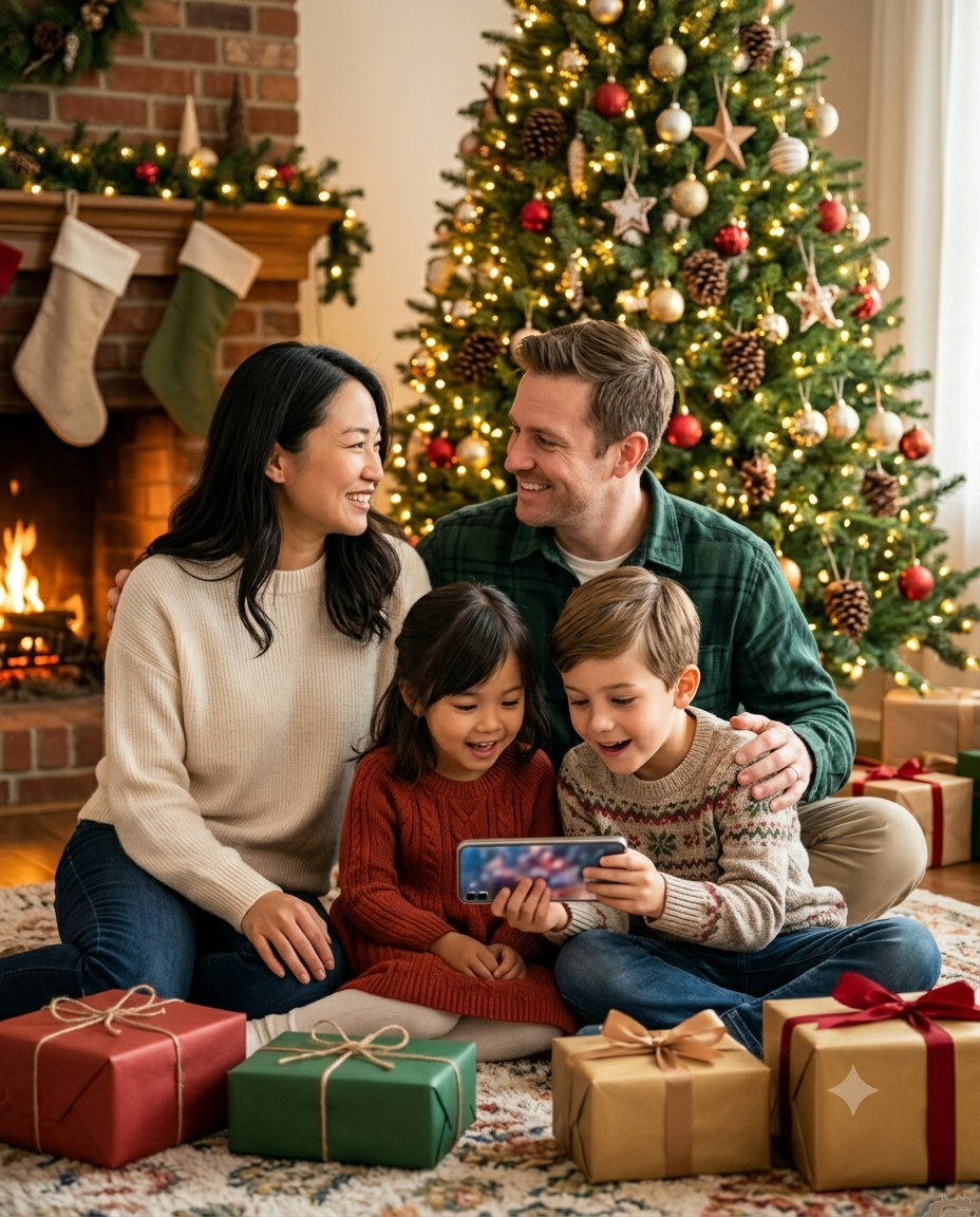 Family enjoying Christmas morning together